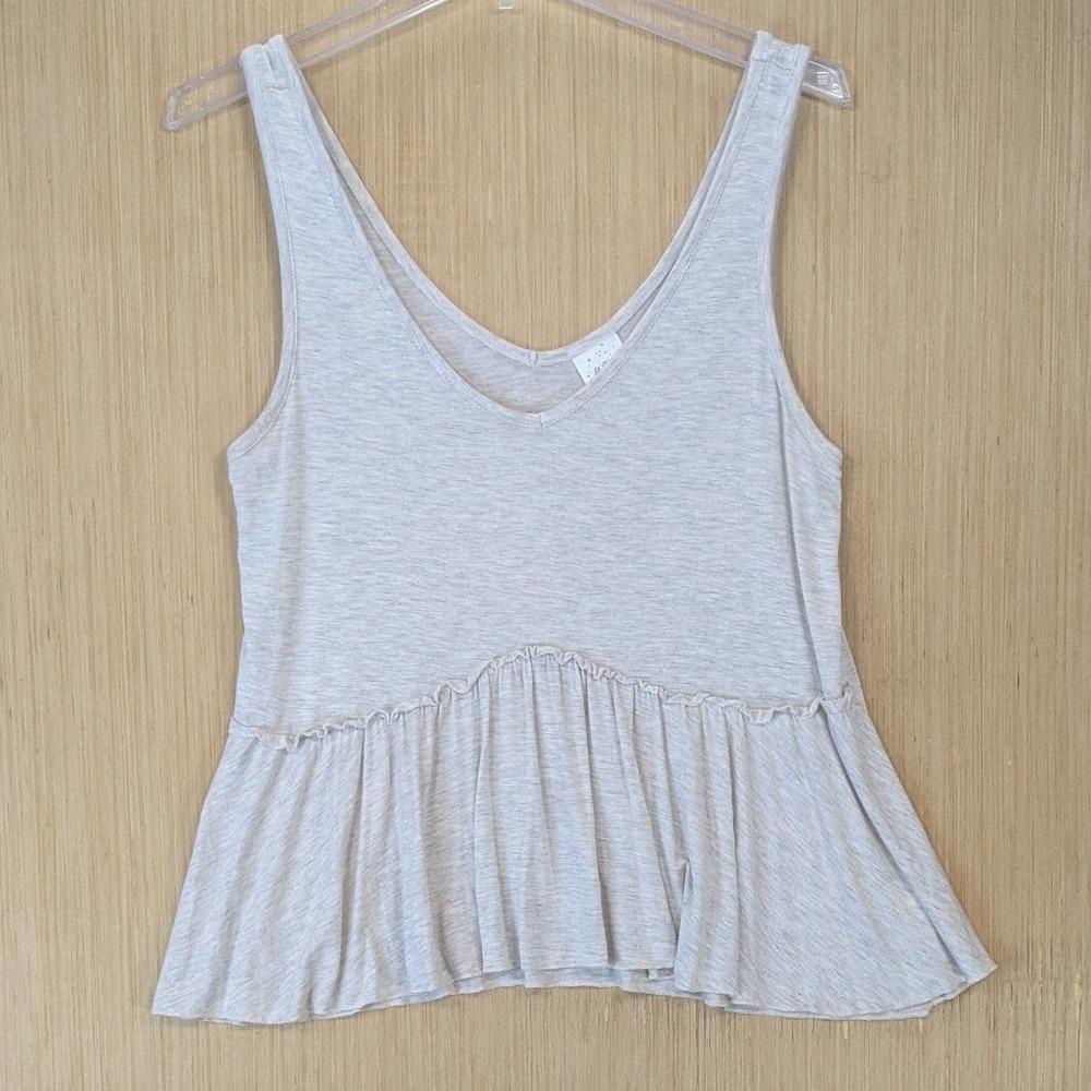 Womens Boho Peplum Ruffle Babydoll Tank Top Large Heather‎ Grey V-Neck Stretch